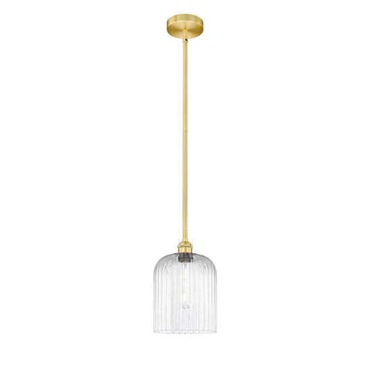 Innovations Bridal Veil 5in 1-Light Mini Pendant | Art Nouveau Satin Gold Steel and Clear Ribbed Glass | Kitchen Island & | Model 616-1S-SG-G559-8CL