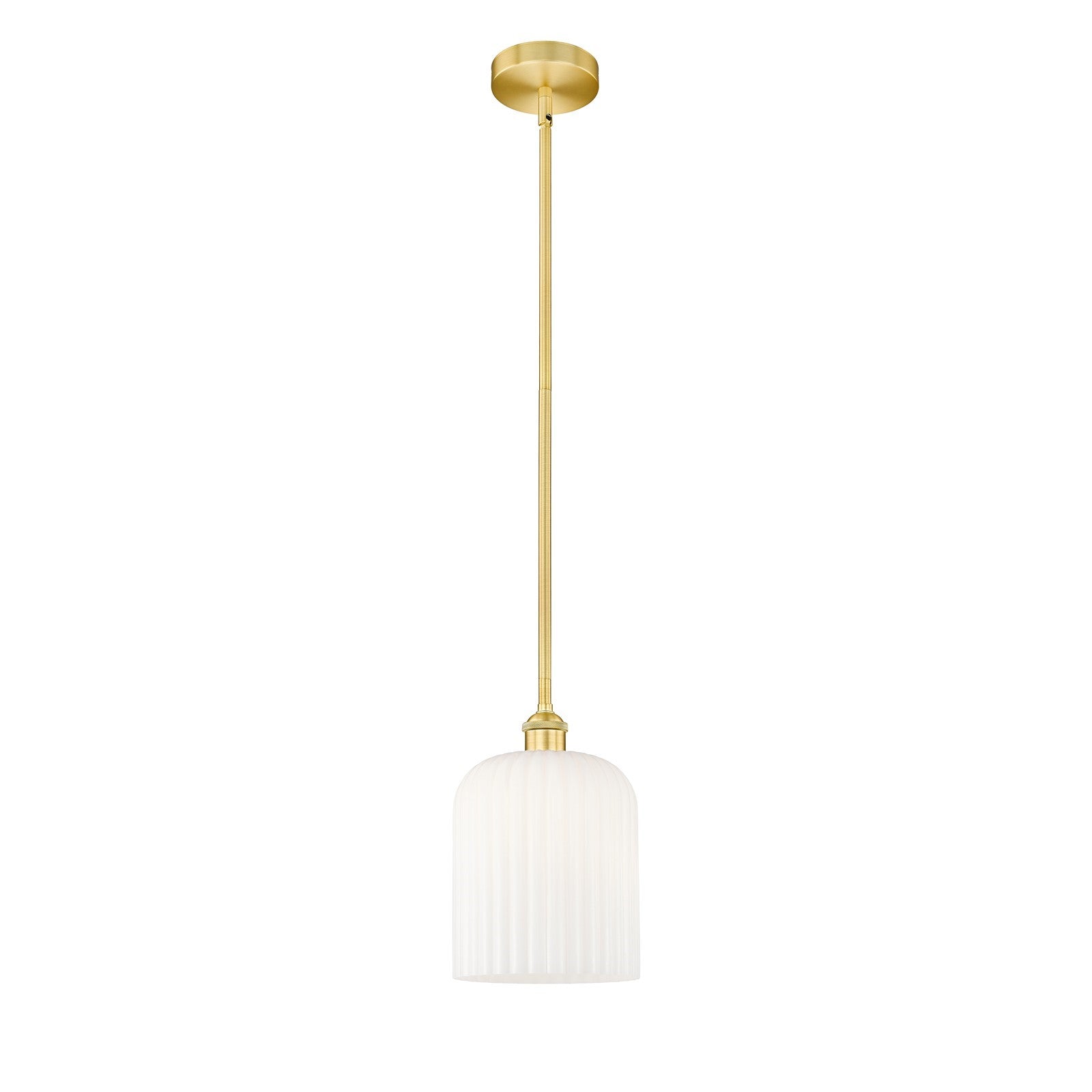 Innovations Bridal Veil 5in 1-Light Mini Pendant | Art Nouveau Satin Gold Steel and Gloss White Ribbed Glass | Kitchen Island | Model 616-1S-SG-G559-8GWH