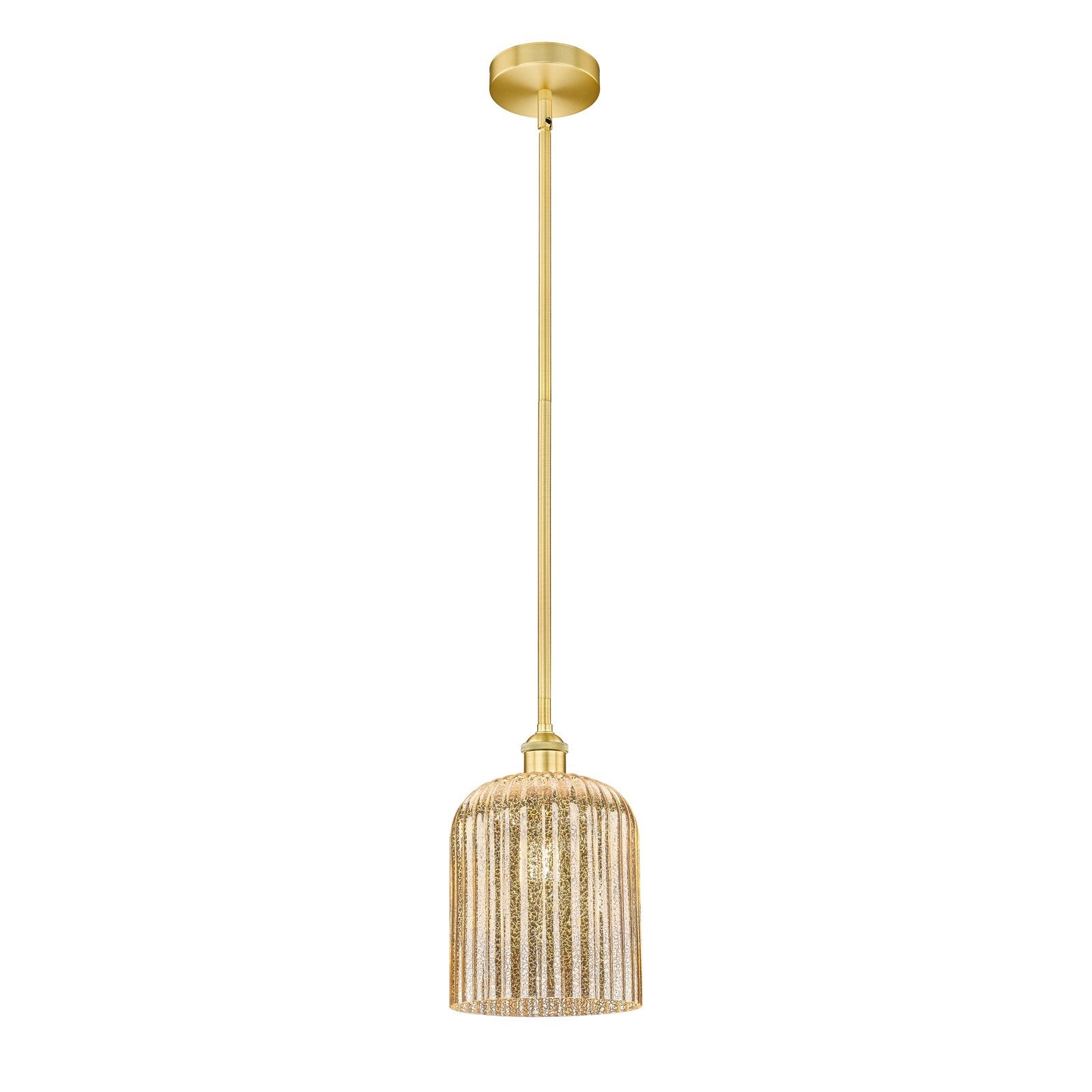 Innovations Bridal Veil 5in 1-Light Mini Pendant | Art Nouveau Satin Gold Steel and Mercury Ribbed Glass | Kitchen Island & | Model 616-1S-SG-G559-8ME