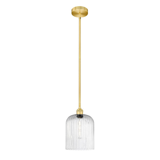 Innovations Bridal Veil 5in 1-Light Mini Pendant | Art Nouveau Satin Gold Steel and Seedy Ribbed Glass | Kitchen Island & | Model 616-1S-SG-G559-8SDY
