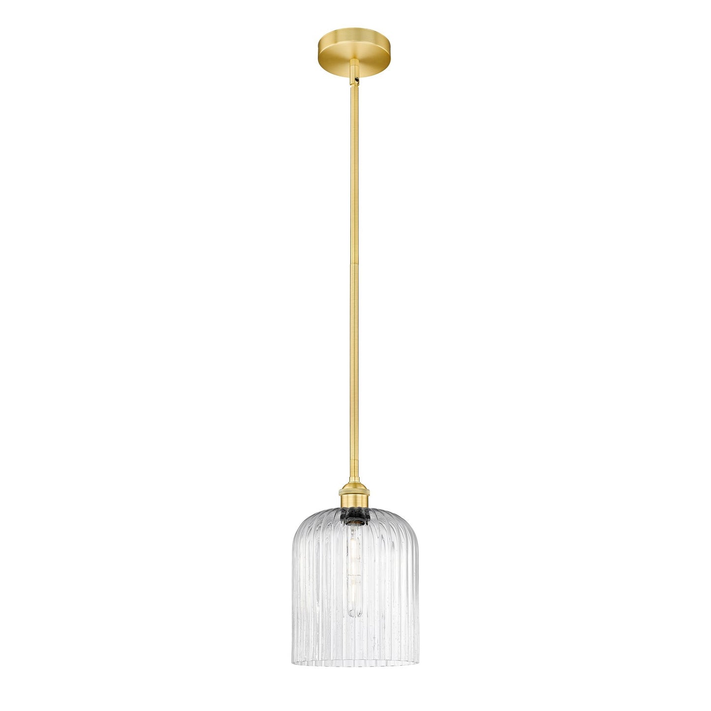 Innovations Bridal Veil 5in 1-Light Mini Pendant | Art Nouveau Satin Gold Steel and Seedy Ribbed Glass | Kitchen Island & | Model 616-1S-SG-G559-8SDY