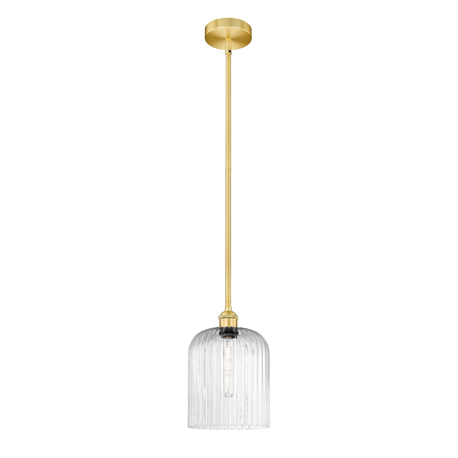 Innovations Bridal Veil 5in 1-Light Mini Pendant | Art Nouveau Satin Gold Steel and Seedy Ribbed Glass | Kitchen Island & | Model 616-1S-SG-G559-8SDY