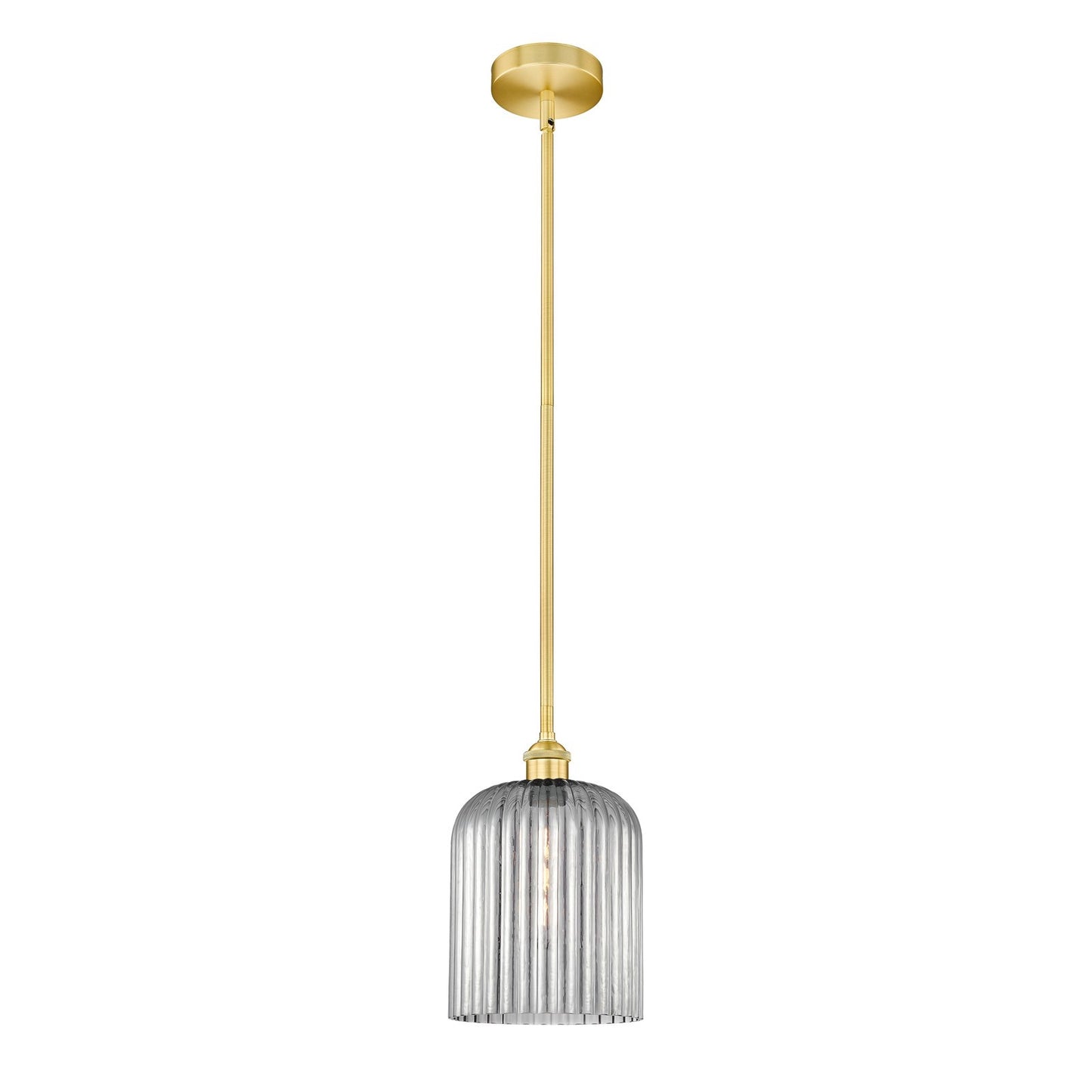 Innovations Bridal Veil 5in 1-Light Mini Pendant | Art Nouveau Satin Gold Steel and Cast Brass with Light Smoke Ribbed Glass | Model 616-1S-SG-G559-8SM