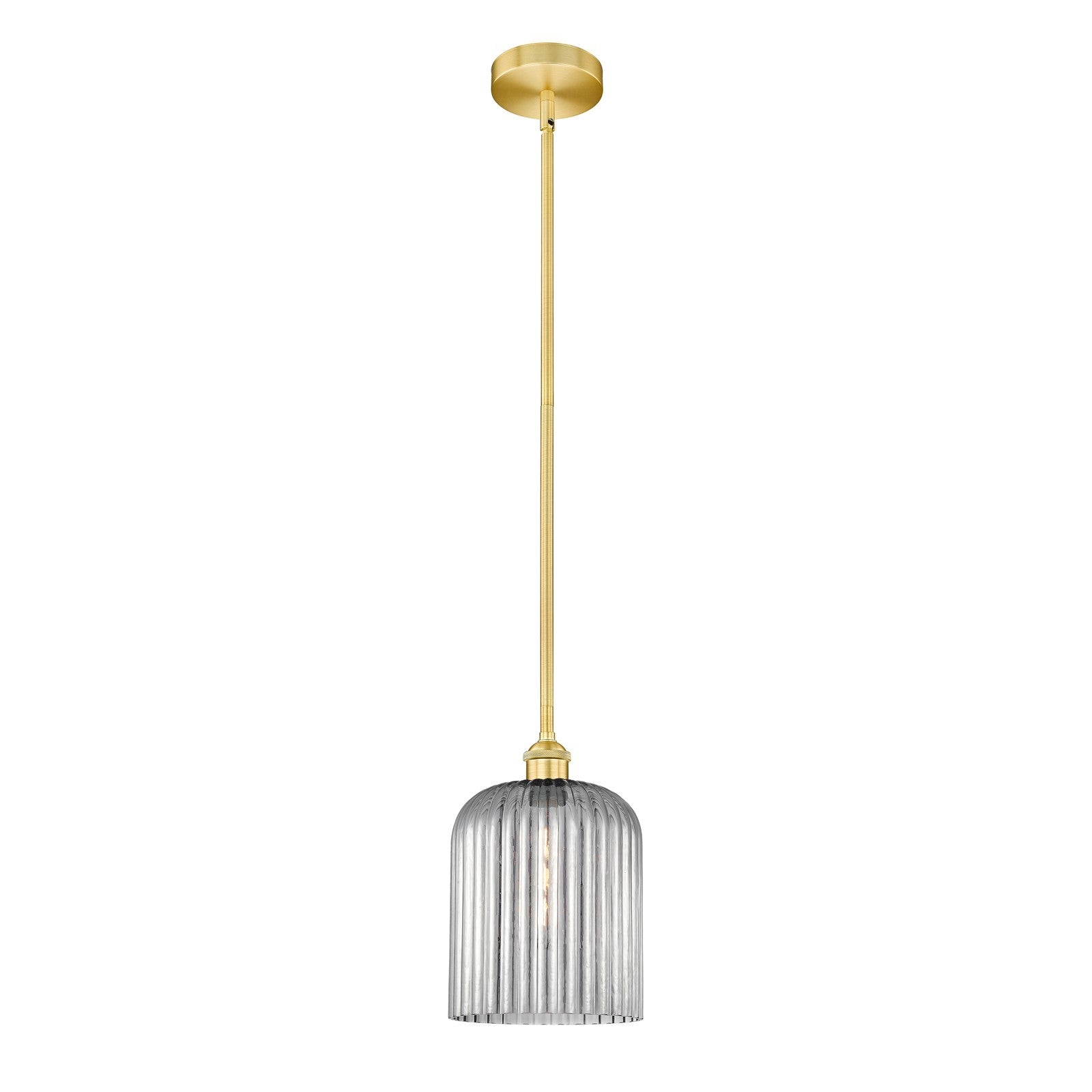 Innovations Bridal Veil 5in 1-Light Mini Pendant | Art Nouveau Satin Gold Steel and Cast Brass with Light Smoke Ribbed Glass | Model 616-1S-SG-G559-8SM