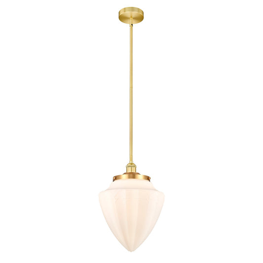 Innovations Bridgeton 12in 1-Light Mini Pendant | Traditional Satin Gold Steel and Matte White Frosted Glass | Kitchen Island & | Model 616-1S-SG-G661-12