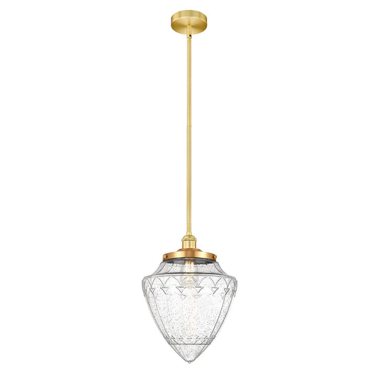 Innovations Bridgeton 12in 1-Light Mini Pendant | Traditional Satin Gold Steel and Seedy Glass | Kitchen Island & Dining Room | Model 616-1S-SG-G664-12