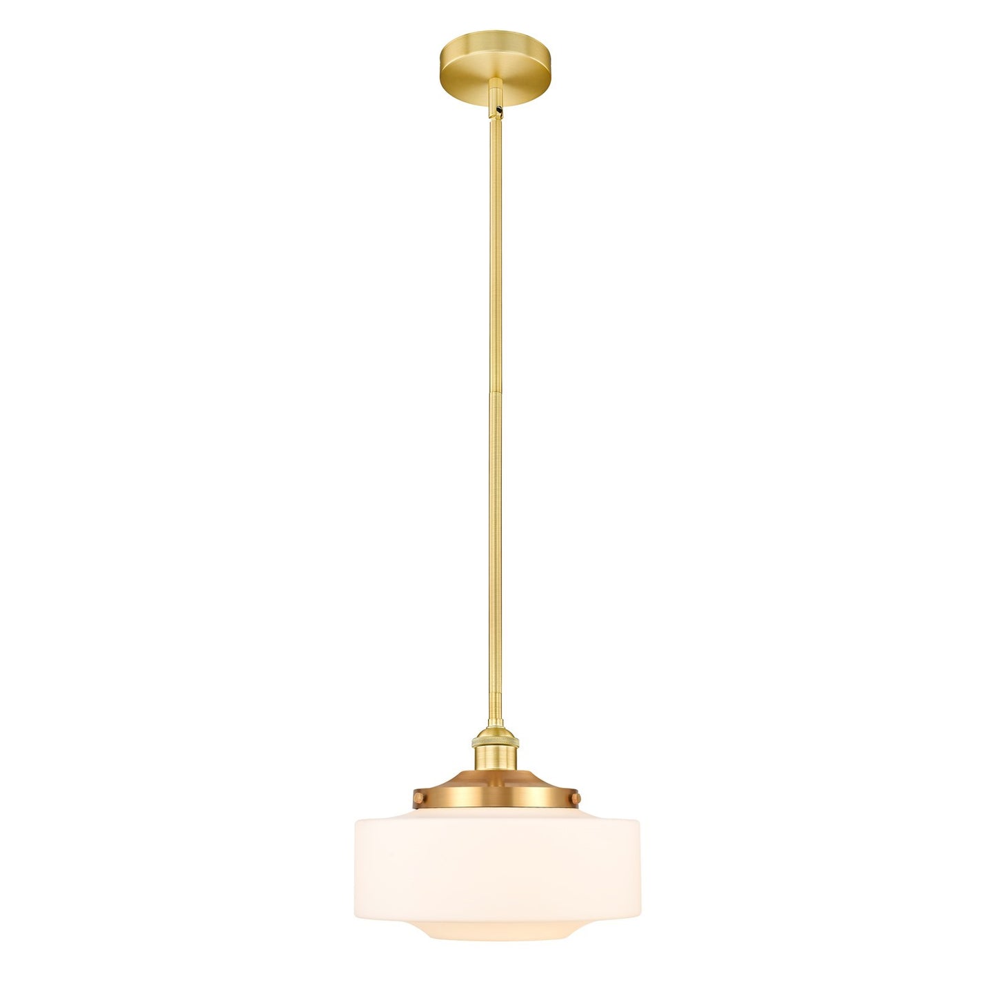 Innovations Bridgeton 12in 1-Light Mini Pendant | Traditional Satin Gold Steel and Matte White Frosted Glass | Kitchen Island & | Model 616-1S-SG-G691-12