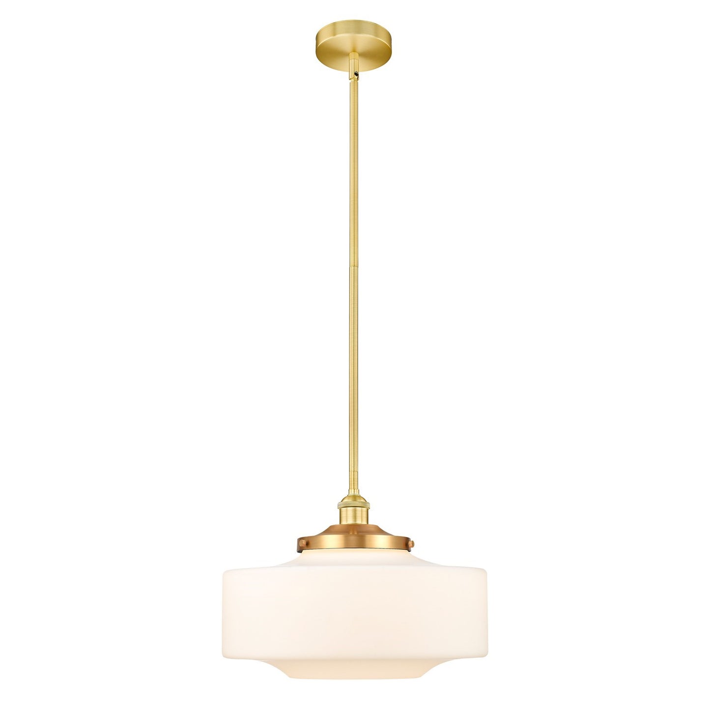 Innovations Bridgeton 12in 1-Light Mini Pendant | Traditional Satin Gold Steel and Matte White Frosted Glass | Kitchen Island & | Model 616-1S-SG-G691-16