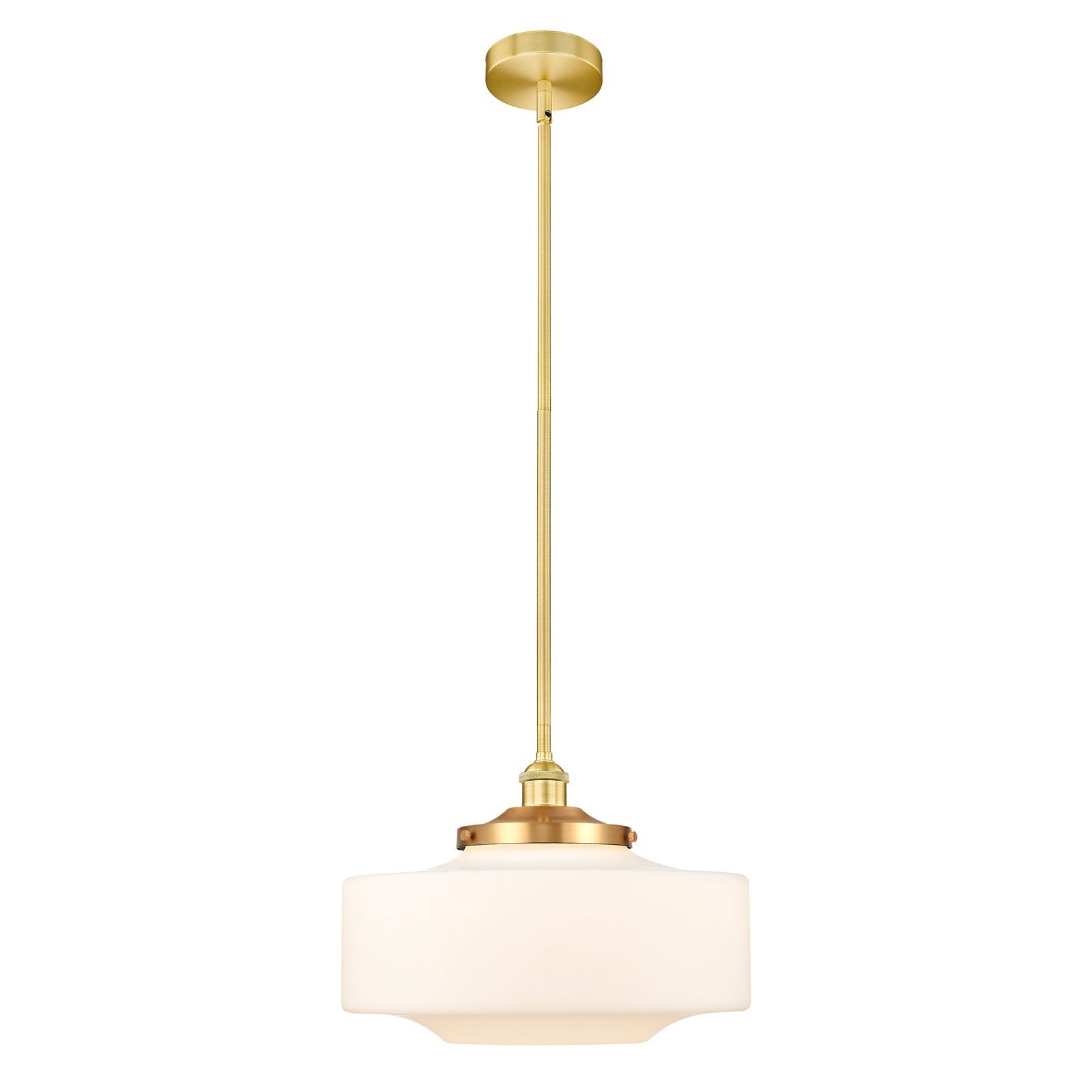 Innovations Bridgeton 12in 1-Light Mini Pendant | Traditional Satin Gold Steel and Matte White Frosted Glass | Kitchen Island & | Model 616-1S-SG-G691-16