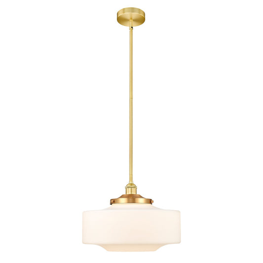 Innovations Bridgeton 12in 1-Light Mini Pendant | Traditional Satin Gold Steel and Matte White Frosted Glass | Kitchen Island & | Model 616-1S-SG-G691-16