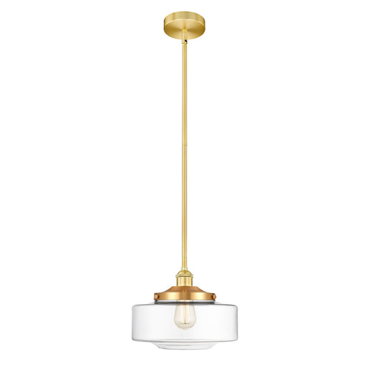 Innovations Bridgeton 12in 1-Light Mini Pendant | Traditional Satin Gold Steel and Clear Glass | Kitchen Island & Dining Room | Model 616-1S-SG-G692-12