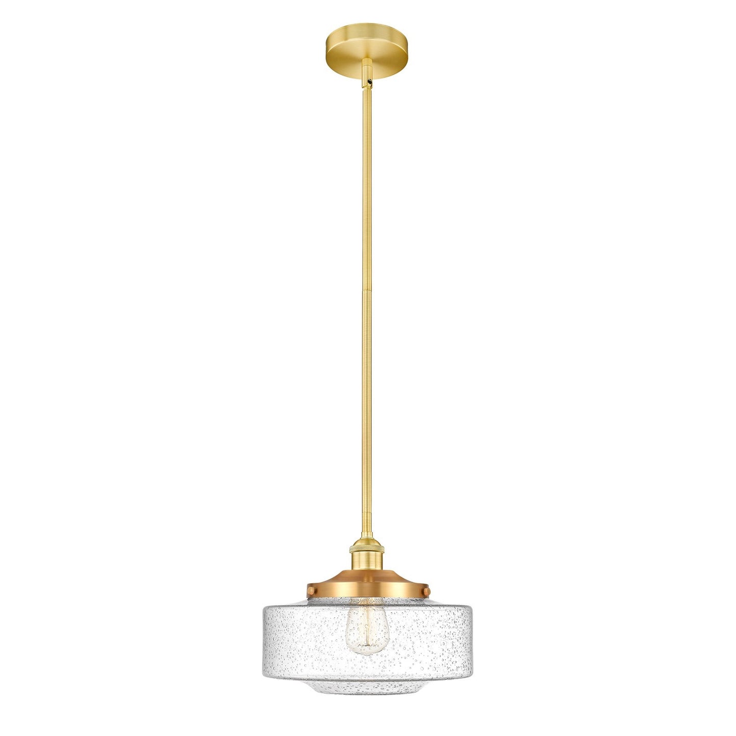 Innovations Bridgeton 12in 1-Light Mini Pendant | Traditional Satin Gold Steel and Seedy Glass | Kitchen Island & Dining Room | Model 616-1S-SG-G694-12