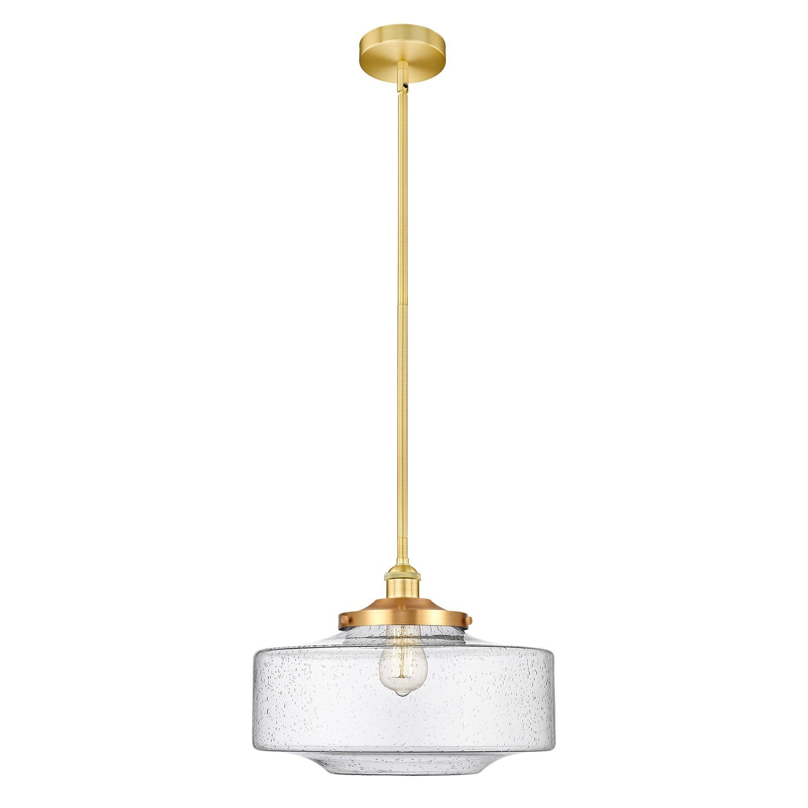 Innovations Bridgeton 11.75in 1-Light Mini Pendant | Traditional Satin Gold Steel and Seedy Glass | Kitchen Island & Dining Room | Model 616-1S-SG-G694-16