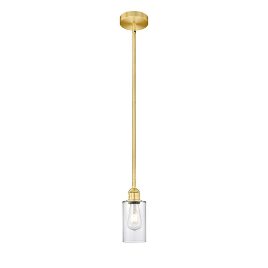 Innovations Clymer 1-Light Mini Pendant | Art Nouveau Satin Gold Steel and Clear Glass | Kitchen Island & Breakfast Nook | 3.88 x | Model 616-1S-SG-G802