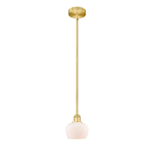 Innovations Fenton 7in 1-Light Mini Pendant | Industrial Satin Gold Steel and Matte White Glass | Kitchen Island & Dining Room | Model 616-1S-SG-G91-LED