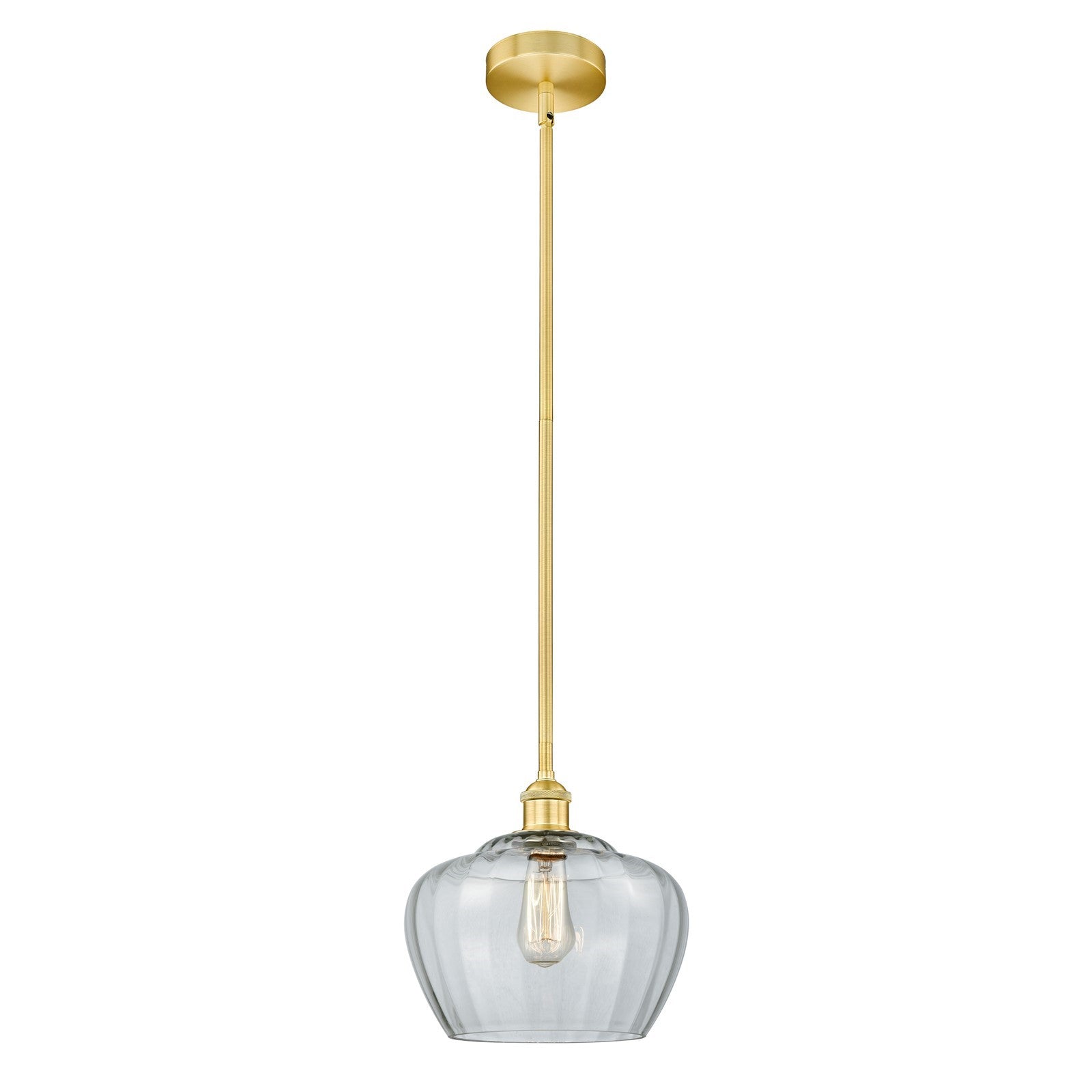 Innovations Fenton 11in 1-Light Mini Pendant | Industrial Satin Gold Steel and Clear Ribbed Glass | Kitchen Island & Dining Room | Model 616-1S-SG-G92-L