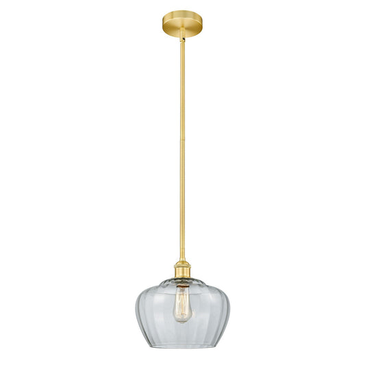 Innovations Fenton 11in 1-Light Mini Pendant | Industrial Satin Gold Steel and Clear Ribbed Glass | Kitchen Island & Dining Room | Model 616-1S-SG-G92-L