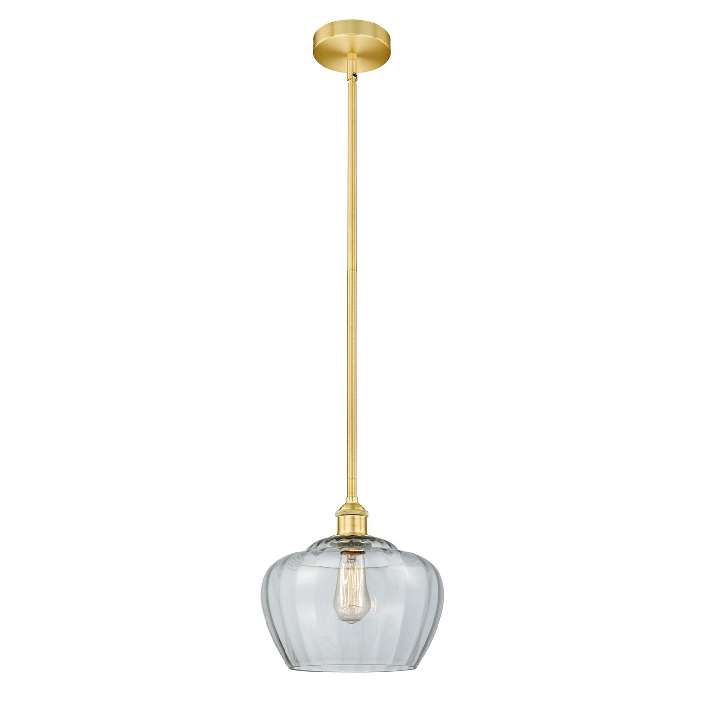 Innovations Fenton 11in 1-Light Mini Pendant | Industrial Satin Gold Steel and Clear Ribbed Glass | Kitchen Island & Dining Room | Model 616-1S-SG-G92-L
