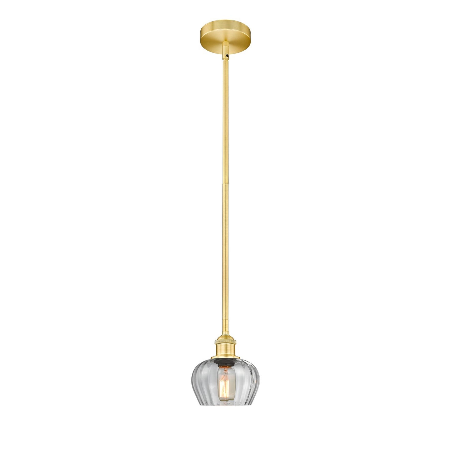 Innovations Fenton 7in 1-Light Mini Pendant | Industrial Satin Gold Steel and Clear Ribbed Glass | Kitchen Island & Dining Room | Model 616-1S-SG-G92-LED