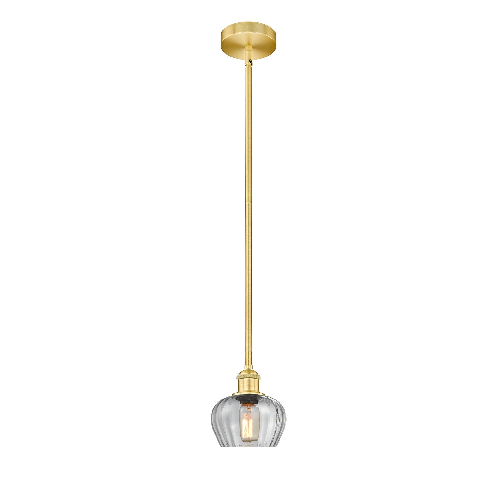 Innovations Fenton 7in 1-Light Mini Pendant | Industrial Satin Gold Steel and Clear Ribbed Glass | Kitchen Island & Dining Room | Model 616-1S-SG-G92-LED