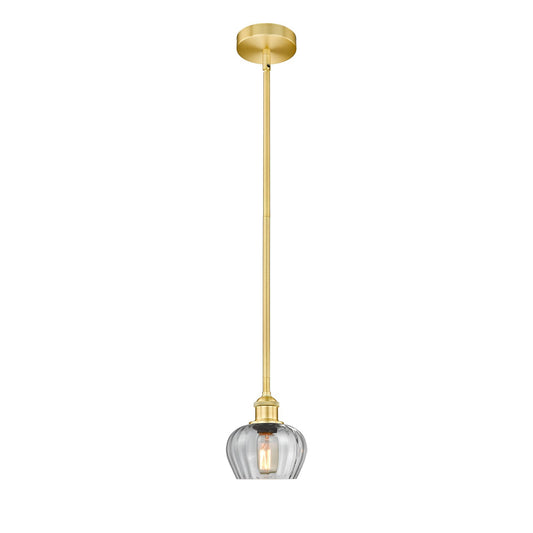 Innovations Fenton 7in 1-Light Mini Pendant | Industrial Satin Gold Steel and Clear Ribbed Glass | Kitchen Island & Dining Room | Model 616-1S-SG-G92-LED