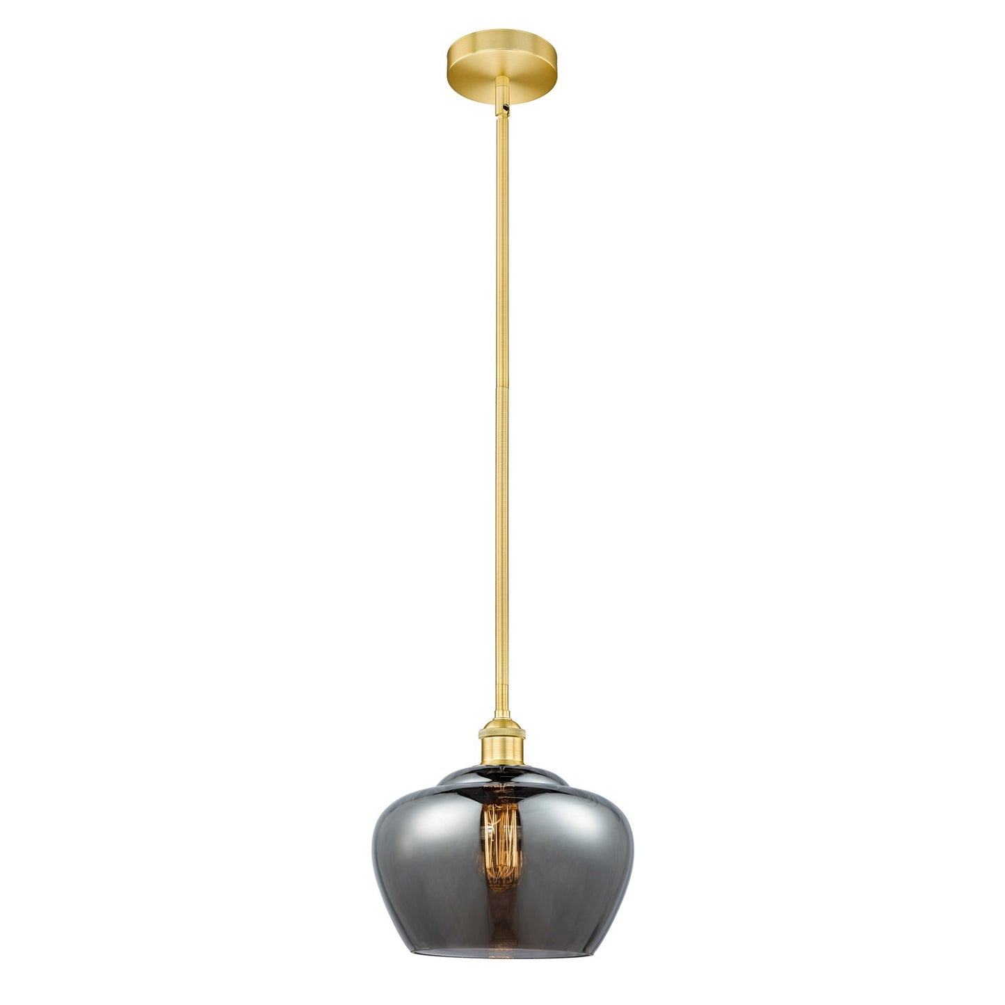 Innovations Fenton 11in 1-Light Mini Pendant | Industrial Satin Gold and Light Smoke Ribbed Glass | Kitchen Island & Dining Room | Model 616-1S-SG-G93-L
