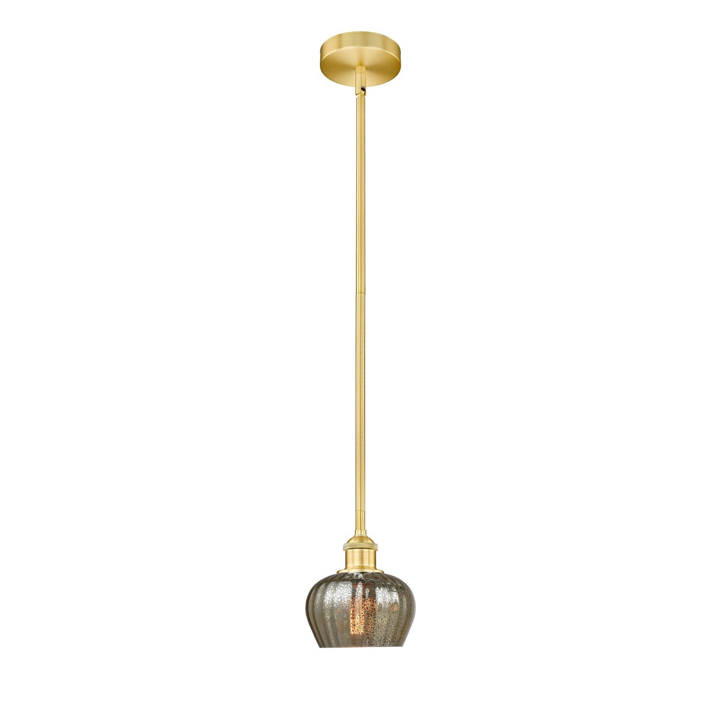 Innovations Fenton 6.5in 1-Light Mini Pendant | Art Nouveau Industrial Satin Gold Steel and Mercury Ribbed Glass | Kitchen Island & | Model 616-1S-SG-G96