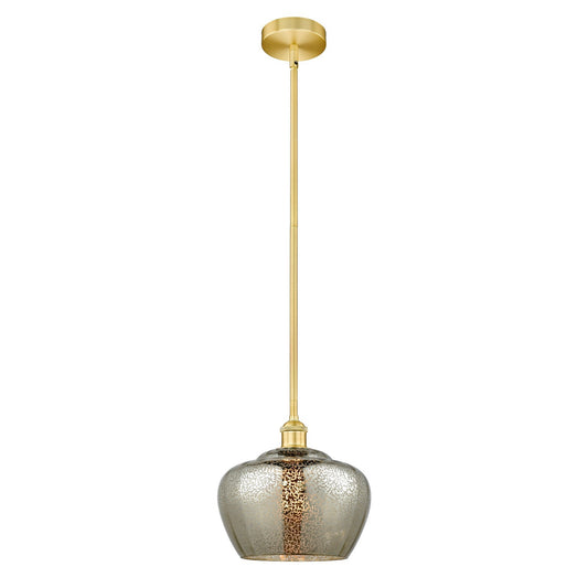 Innovations Fenton 11in 1-Light Mini Pendant | Industrial Satin Gold Steel and Mercury Ribbed Glass | Kitchen Island & Dining Room | Model 616-1S-SG-G96-L