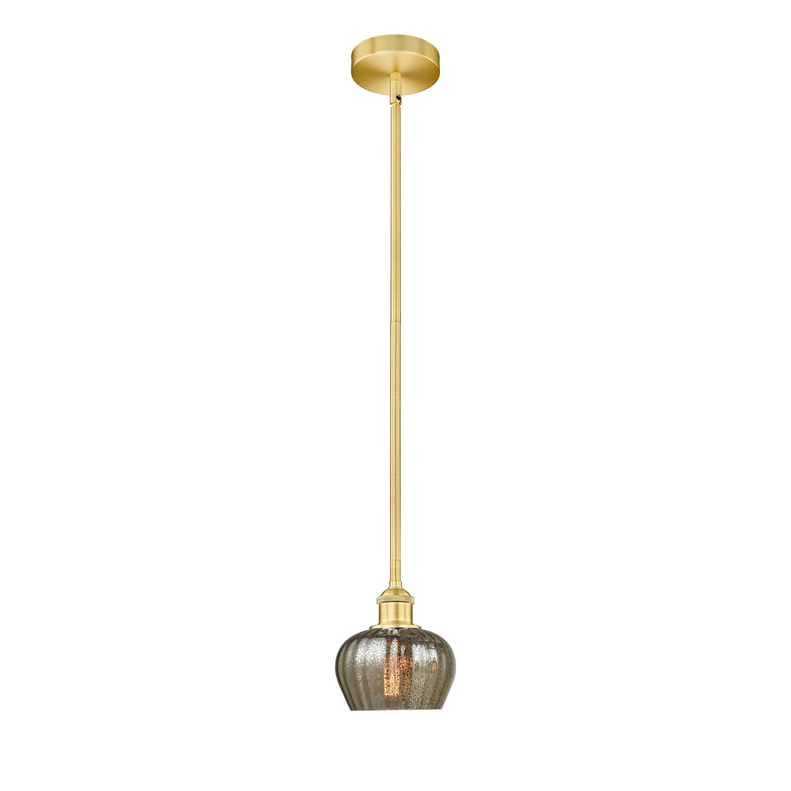 Innovations Fenton 7in 1-Light Mini Pendant | Art Nouveau Satin Gold Steel and Mercury Ribbed Glass | Kitchen Island & Dining | Model 616-1S-SG-G96-LED