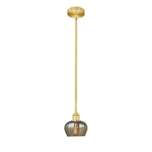 Innovations Fenton 7in 1-Light Mini Pendant | Art Nouveau Satin Gold Steel and Mercury Ribbed Glass | Kitchen Island & Dining | Model 616-1S-SG-G96-LED