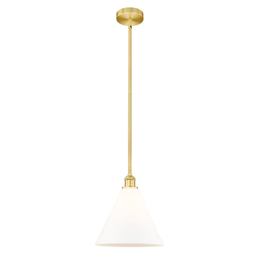 Innovations Berkshire 12in 1-Light Mini Pendant | Industrial Satin Gold Steel and Matte White Glass | Kitchen Island & | Model 616-1S-SG-GBC-121-LED