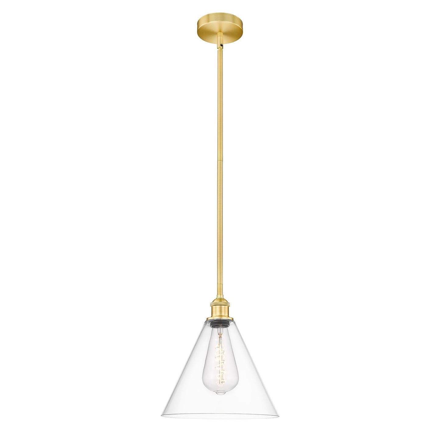 Innovations Berkshire 12in 1-Light Mini Pendant | Industrial Satin Gold Steel and Clear Glass | Kitchen Island & Dining Room | Model 616-1S-SG-GBC-122-LED