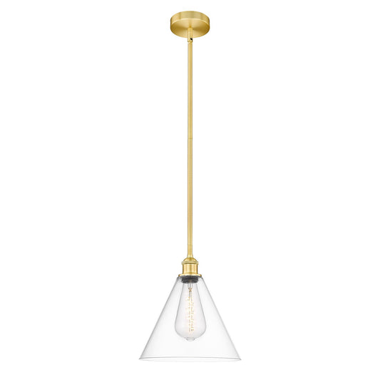 Innovations Berkshire 12in 1-Light Mini Pendant | Industrial Satin Gold Steel and Clear Glass | Kitchen Island & Dining Room | Model 616-1S-SG-GBC-122-LED