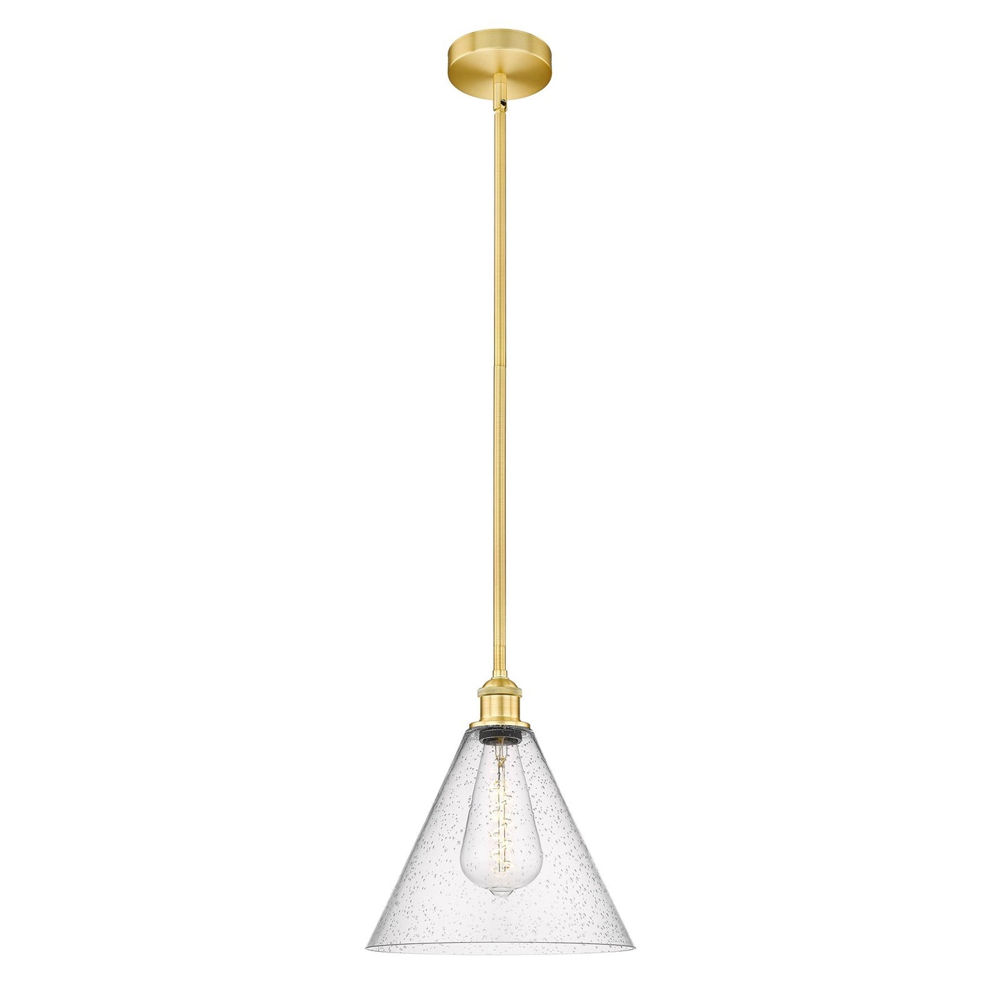 Innovations Berkshire Glass 12in 1-Light Mini Pendant | Industrial Satin Gold Steel and Seedy Glass | Kitchen Island & Dining | Model 616-1S-SG-GBC-124