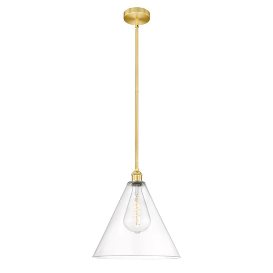 Innovations Berkshire Glass 16in 1-Light Pendant | Industrial Satin Gold Steel and Clear Glass | Kitchen Island & Dining Room | Model 616-1S-SG-GBC-162