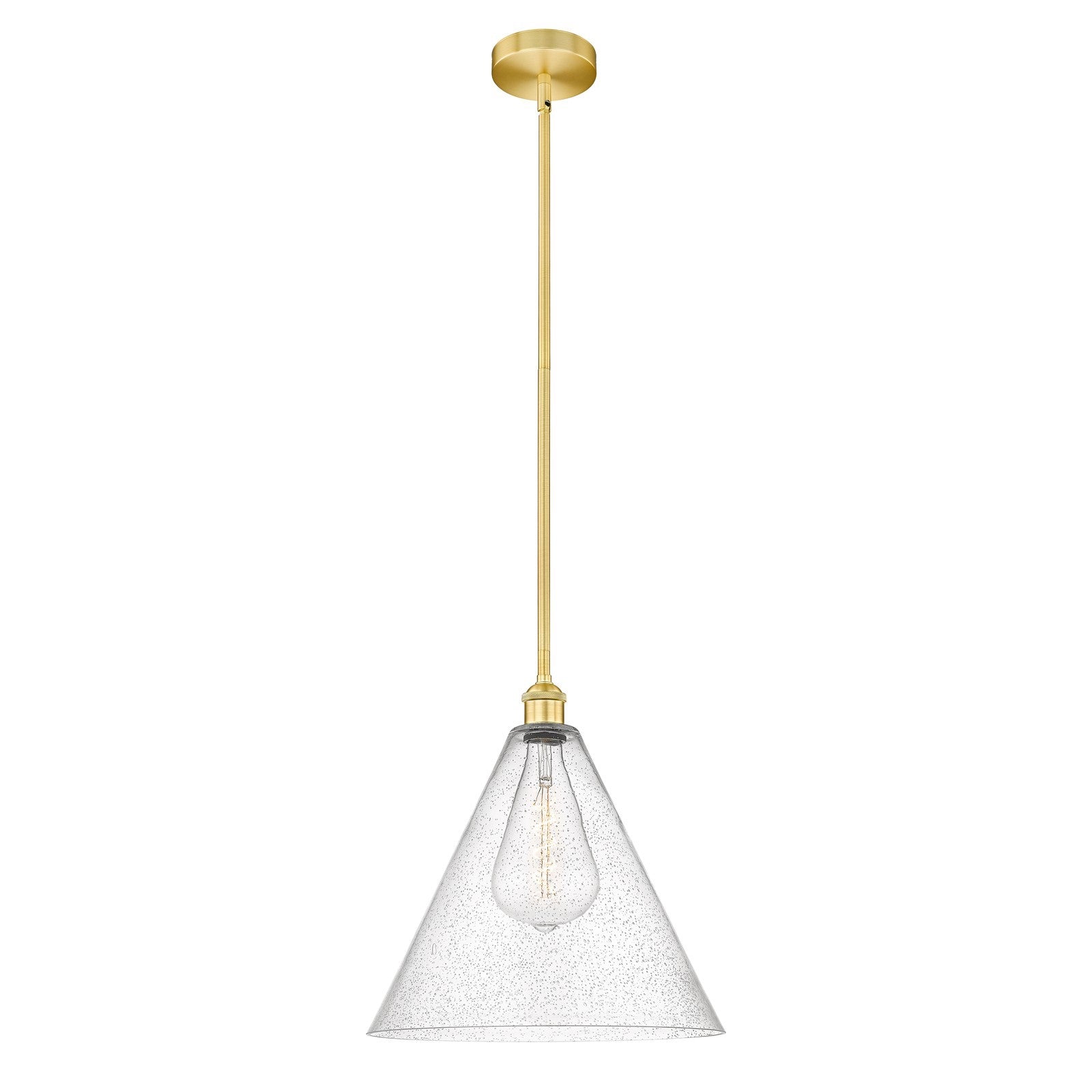 Innovations Berkshire 16in 1-Light Pendant | Industrial Satin Gold Steel and Cast Brass with Seedy Glass Shade | Kitchen Island | Model 616-1S-SG-GBC-164
