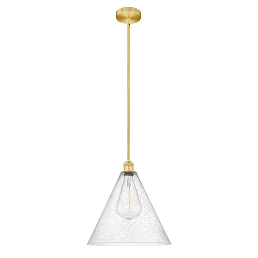 Innovations Berkshire 16in 1-Light Pendant | Industrial Satin Gold Steel and Cast Brass with Seedy Glass Shade | Kitchen Island | Model 616-1S-SG-GBC-164