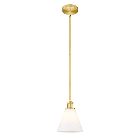 Innovations Berkshire Glass 8in 1-Light Mini Pendant | Industrial Satin Gold Steel and Matte White Glass | Kitchen Island & | Model 616-1S-SG-GBC-81-LED