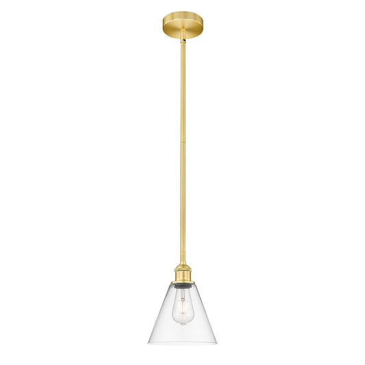 Innovations Berkshire 8in 1-Light Mini Pendant | Industrial Satin Gold Steel and Clear Glass | Kitchen Island & Dining Room | Model 616-1S-SG-GBC-82-LED
