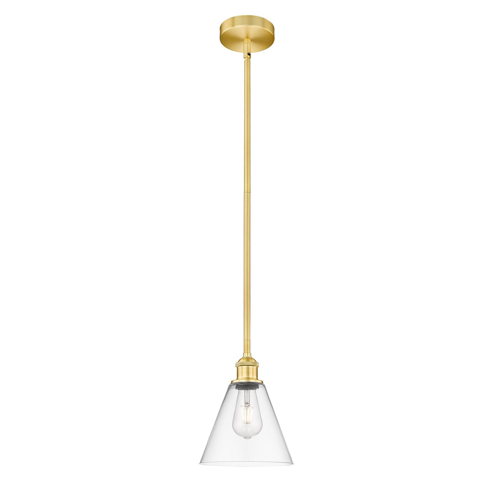 Innovations Berkshire 8in 1-Light Mini Pendant | Industrial Satin Gold Steel and Clear Glass | Kitchen Island & Dining Room | Model 616-1S-SG-GBC-82-LED
