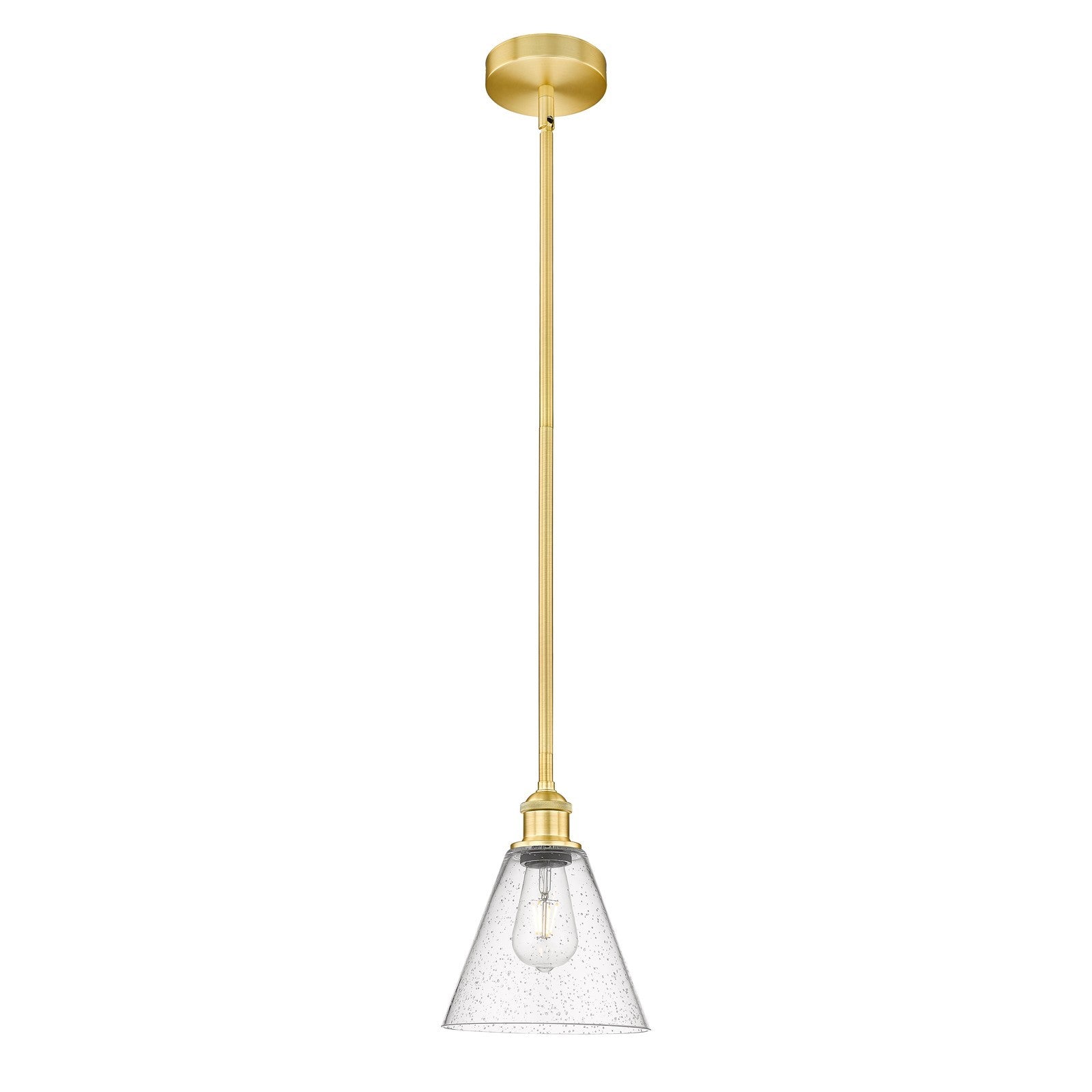 Innovations Berkshire Glass 8in 1-Light Mini Pendant | Industrial Satin Gold Steel and Seedy Glass | Kitchen Island & Dining | Model 616-1S-SG-GBC-84-LED