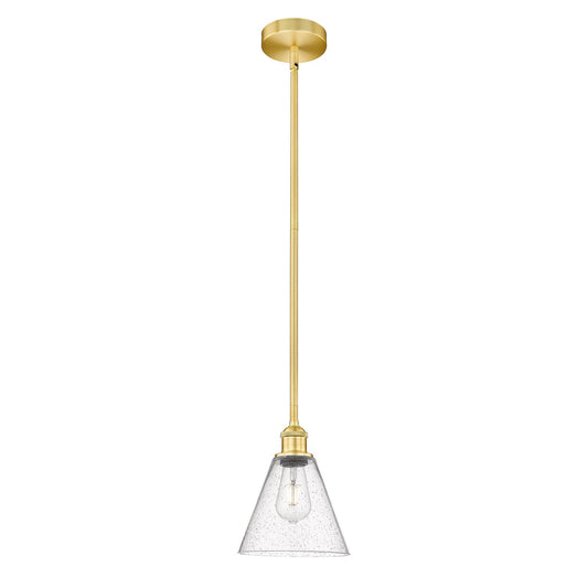 Innovations Berkshire Glass 8in 1-Light Mini Pendant | Industrial Satin Gold Steel and Seedy Glass | Kitchen Island & Dining | Model 616-1S-SG-GBC-84-LED