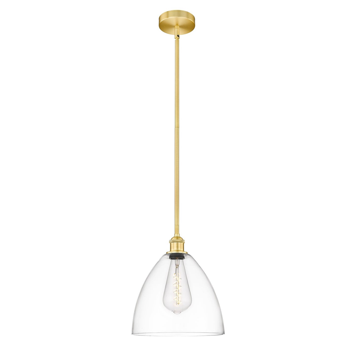 Innovations Bristol 12in 1-Light Mini Pendant | Industrial Satin Gold Steel and Clear Glass | Kitchen Island & Dining Room | Model 616-1S-SG-GBD-122-LED