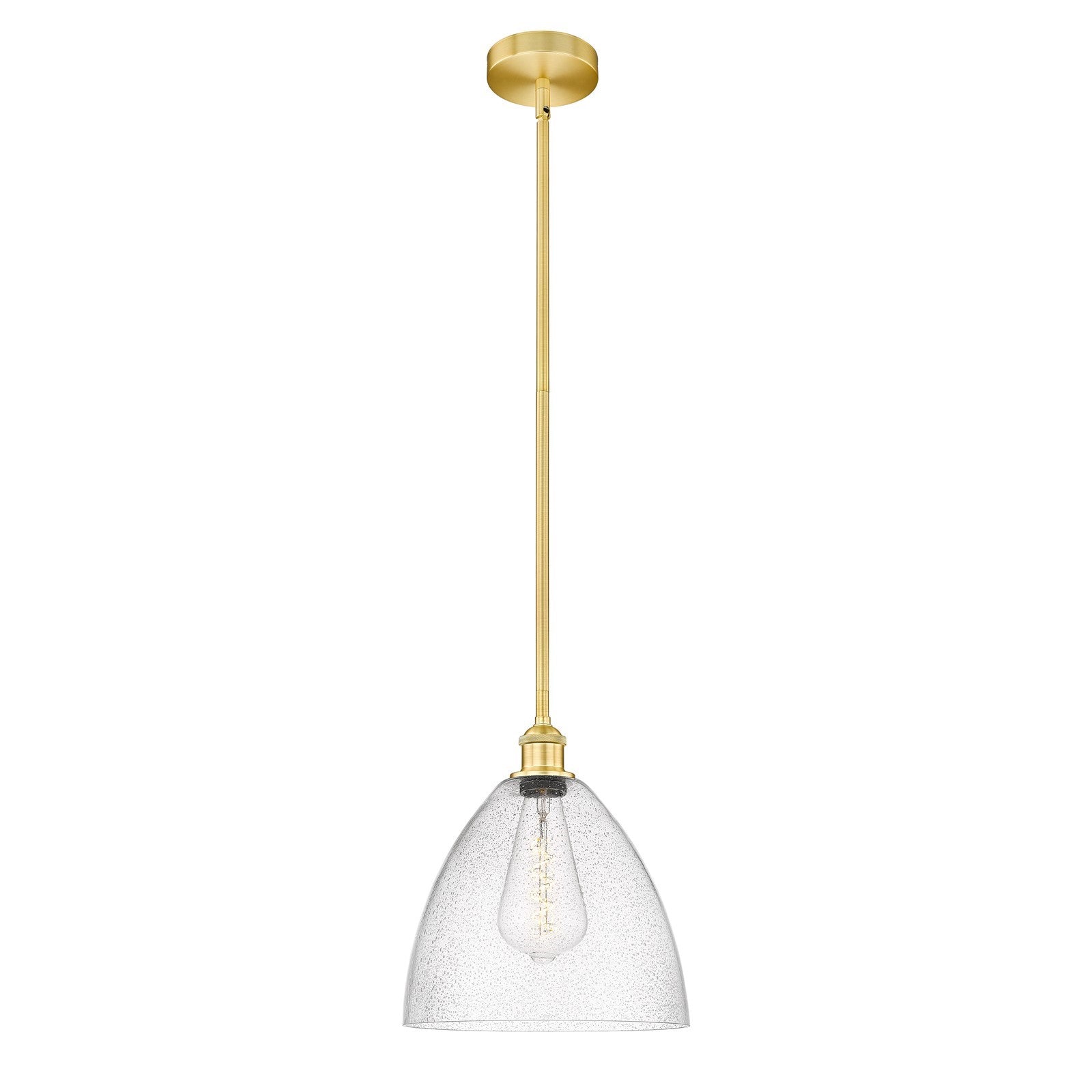 Innovations Bristol 12in 1-Light Mini Pendant | Industrial Satin Gold Steel and Seedy Glass | Kitchen Island & Dining Room | 12 | Model 616-1S-SG-GBD-124
