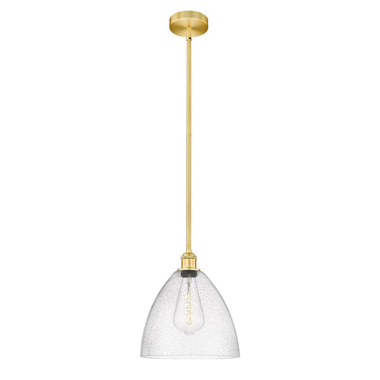 Innovations Bristol 12in 1-Light Mini Pendant | Industrial Satin Gold Steel and Seedy Glass | Kitchen Island & Dining Room | Model 616-1S-SG-GBD-124-LED