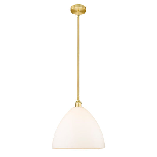 Innovations Bristol 16in 1-Light Pendant | Industrial Satin Gold Steel and Matte White Glass | Kitchen Island & Dining Room | Model 616-1S-SG-GBD-161-LED
