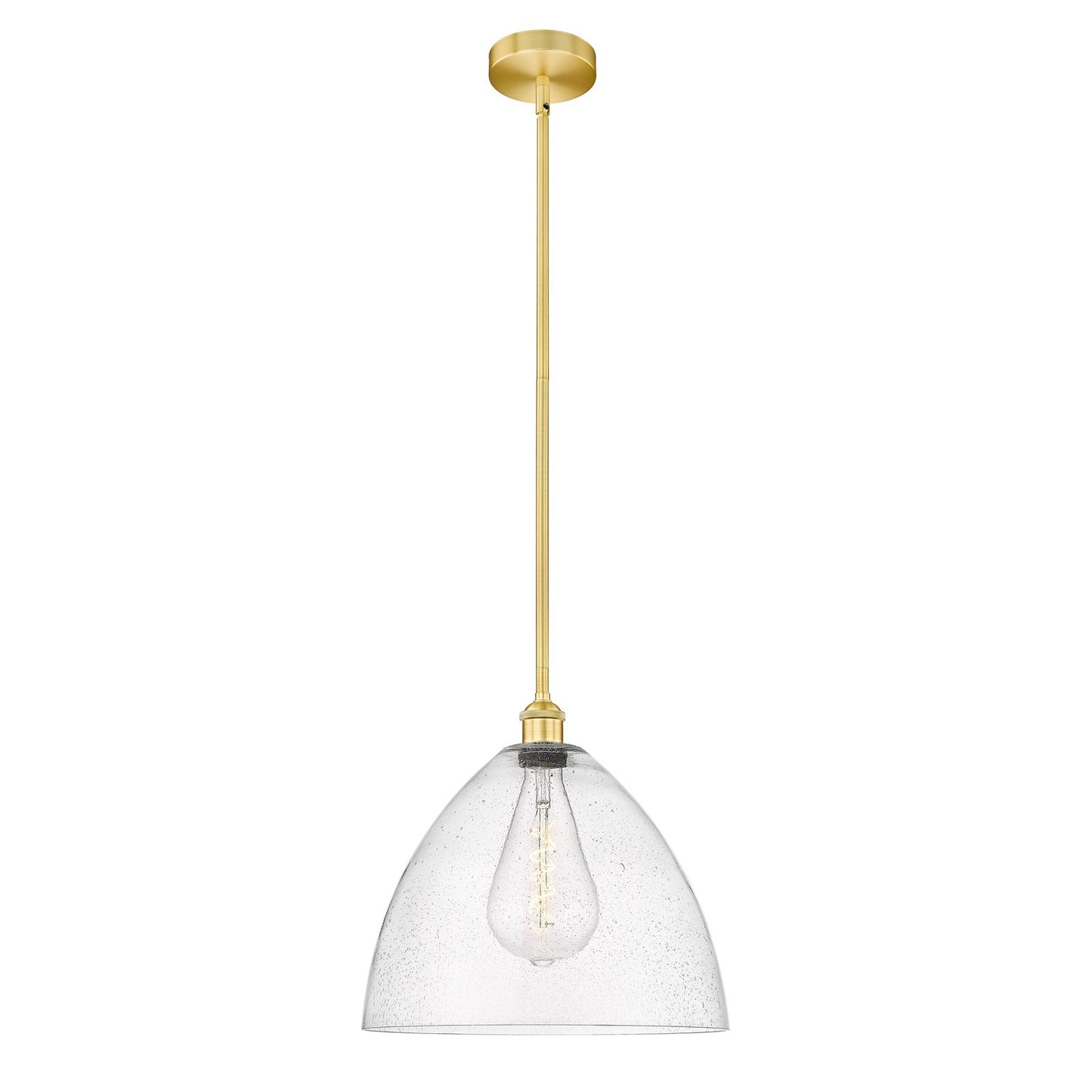 Innovations Bristol 16in 1-Light Pendant | Industrial Satin Gold Steel and Seedy Glass | Kitchen Island & Dining Room | 16 x | Model 616-1S-SG-GBD-164-LED