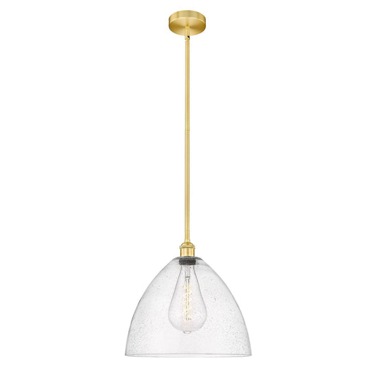 Innovations Bristol 16in 1-Light Pendant | Industrial Satin Gold Steel and Seedy Glass | Kitchen Island & Dining Room | 16 x | Model 616-1S-SG-GBD-164-LED