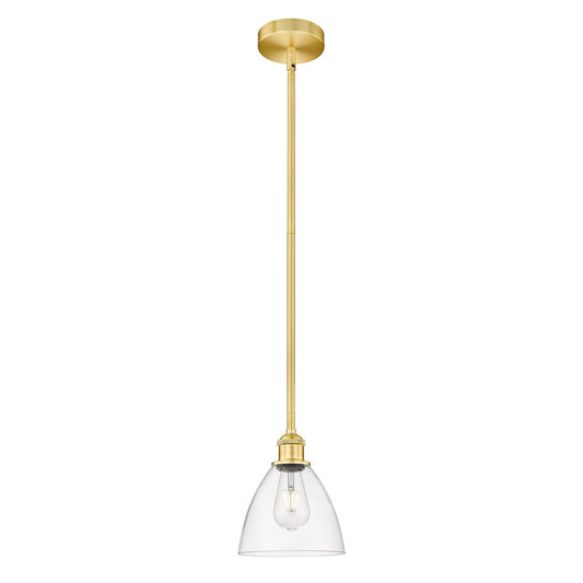 Innovations Bristol 8in 1-Light Mini Pendant | Industrial Satin Gold Steel and Clear Glass | Kitchen Island & Dining Room | 7.5 | Model 616-1S-SG-GBD-752