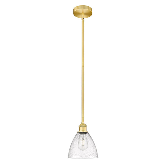 Innovations Bristol 8in 1-Light Mini Pendant | Industrial Satin Gold Steel and Seedy Glass | Kitchen Island & Dining Room | 7.5 | Model 616-1S-SG-GBD-754